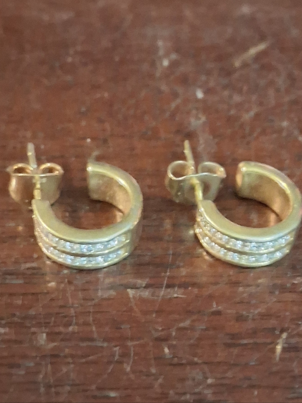 Vintage 14 Kt Over Sterling Silver Hoop Earrings With CZ Accents